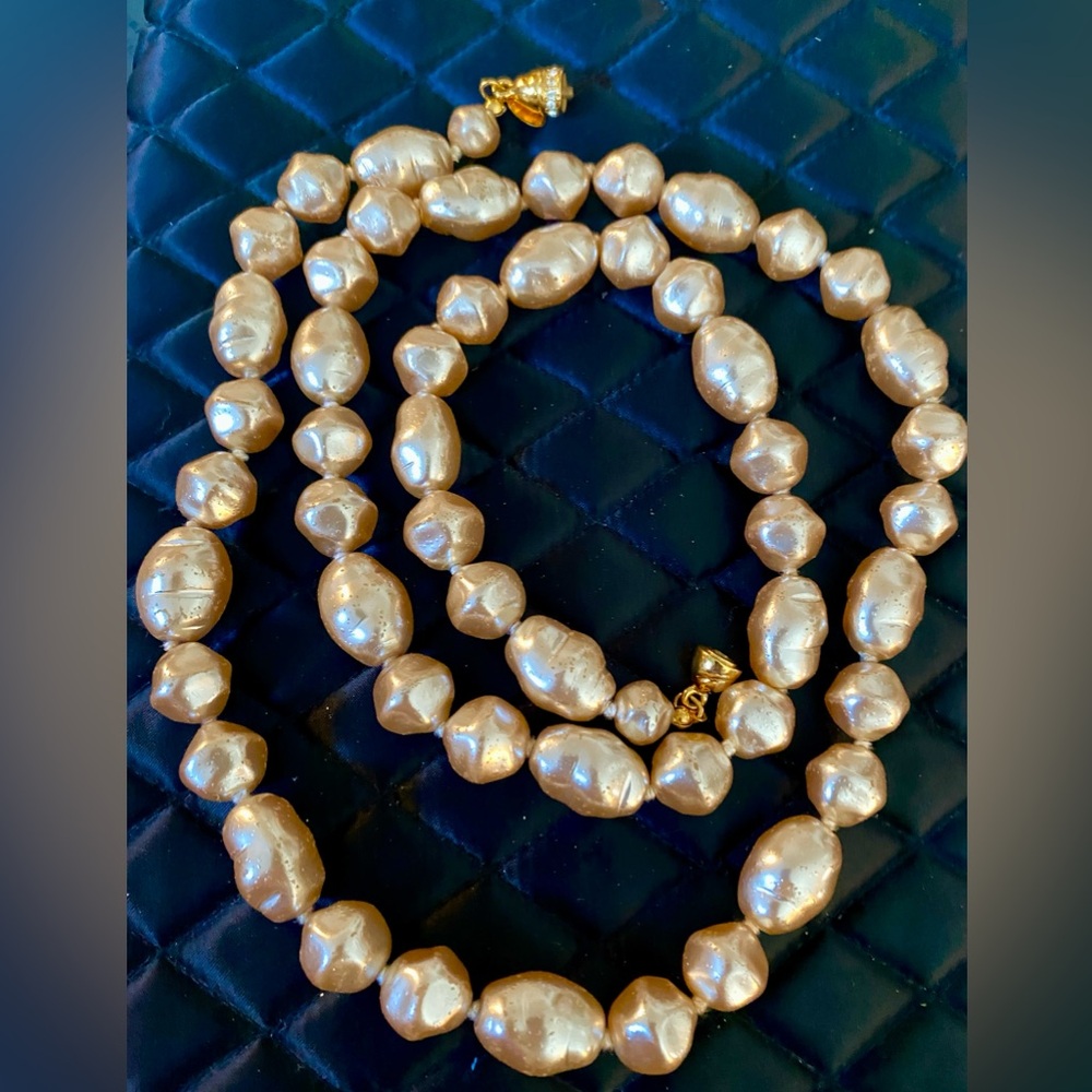 Joan Rivers 38” Faux Baroque Pearl Necklace Champagne Cream